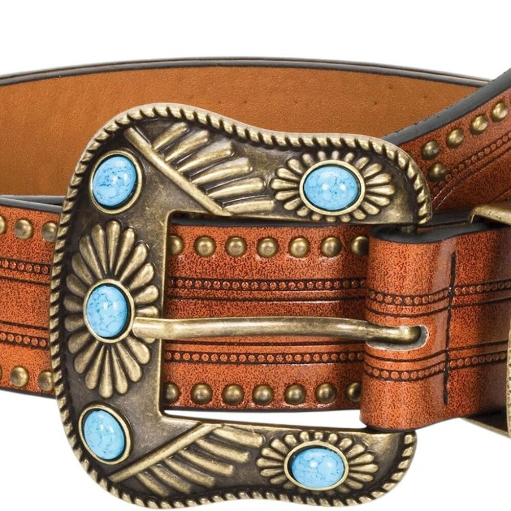 Adjustable Vintage Western-Belts For Women Men Engraved Buckle-Belts Cowboy-Cowg